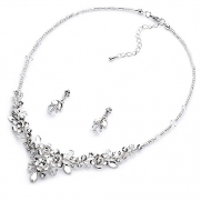 USABride Delicate Floral Swarovski Crystal Bridal Jewelry Set, Necklace & Earrings 1626