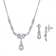 Downton Abbey® Boxed Silver-Tone Crystal Teardrop Necklace & Earrings Set