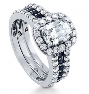 BERRICLE Sterling Silver 2.62 ct.tw Cushion Cubic Zirconia CZ Halo Engagement Wedding Ring Set