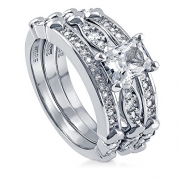 BERRICLE Sterling Silver Radiant Cubic Zirconia CZ Solitaire Engagement Wedding Stackable Ring Set