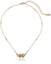 1928 Jewelry Essentials Gold-Tone Simulated Pearl Pink Porcelain Rose Pendant Necklace, 16+3