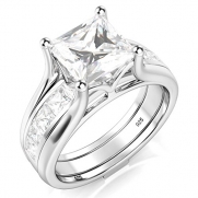 Sz 11 Sterling Silver 2Pcs 925 CZ Cubic Zirconia Engagement Wedding Band Ring Insert Set