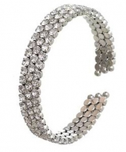 Three Rowed Large 4mm Crystal Rhinestone Open Bracelet - Prom/ Wedding / Formal Jewelry