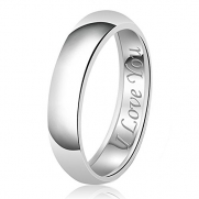 6mm I Love You Engraved Classic Sterling Silver Plain Wedding Band Ring, Size 10