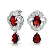 Bling Jewelry Simulated Ruby CZ Teardrop Drop Earrings Estate Style Jewelry Rhodium Plated