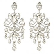 JoinMe Women's Vintaged Style Crystal Drop Chandelier Filigree Dangle Pierced Earrings Silver-Tone Clear