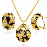 18K Gold Plated Enamel Butterfly Women Vintage Jewelry Sets Austrian Crystals Statement Necklace Earring Set