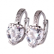 GULICX White Gold Tone Lovely Cubic Zirconia Created White Sapphire Hoop Pierced Huggie Earring