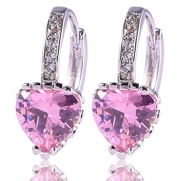 GULICX White Gold Tone Lovely Cubic Zirconia Hoop Pierced Huggie Earrings lady Created pink sapphire