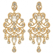 JoinMe Women's Vintaged Style Crystal Drop Chandelier Filigree Dangle Pierced Earrings Gold-Tone Clear