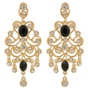 JoinMe Women's Vintaged Style Crystal Drop Chandelier Filigree Dangle Pierced Earrings Gold-Tone Black