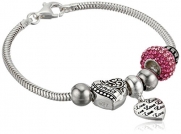 CHARMED BEADS Sterling Silver Pink Love and Family Bead Charm Bracelet, 7.5