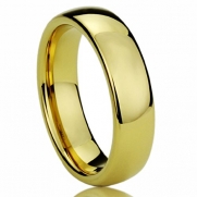 6MM Titanium Comfort Fit Wedding Band Ring Yellow Tone High Polished Classy Domed Ring (6 to 14) - Size: 7