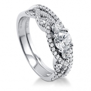 BERRICLE Sterling Silver with 1.03 ct.tw Swarovski Zirconia Woven Wedding Bridal Ring Set