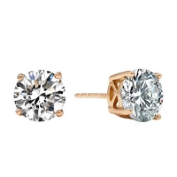 Romantic Time Prometheus's Torch Four Prong Round Diamond 18k Rose Gold Plated Post Stud Earrings (Blue)