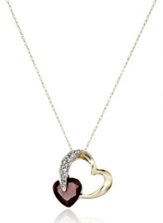 10k Yellow Gold Garnet and Diamond Heart Pendant Necklace (1/10 cttw, I-J Color, I2-I3 Clarity)