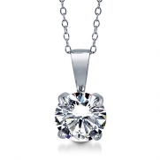 BERRICLE Sterling Silver Round Cubic Zirconia CZ Solitaire Wedding Fashion Pendant Necklace 16