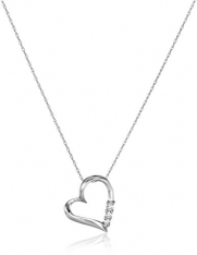 10k White Gold Diamond Three-Stone Heart Pendant Necklace (0.1 cttw, I-J Color, I2-I3 Clarity)