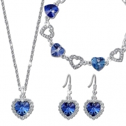 Titanic Heart of the Ocean Sapphire Heart Pendant Necklace Earring Set made with SWAROVSKI Crystal