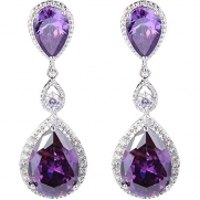 EVER FAITH Silver-Tone Cubic Zirconia February Birthstone Tear Drop Dangle Earrings Purple Amethyst-color