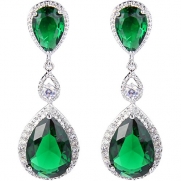 EVER FAITH® Silver-Tone Full Cubic Zirconia May Birthstone Tear Drop Dangle Earrings Green Emerald-color