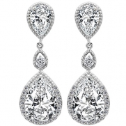 EVER FAITH Silver-Tone Full Cubic Zirconia December Birthstone Tear Drop Dangle Earrings Clear