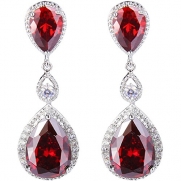 EVER FAITH Silver-Tone Full Cubic Zirconia January Birthstone Tear Drop Dangle Earrings Red Garnet-color