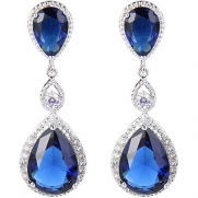 EVER FAITH Silver-Tone Cubic Zirconia September Birthstone Tear Drop Dangle Earrings Blue Sapphire-color