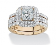 14k Gold over Sterling Silver Princess-Cut Cubic Zirconia Three-Piece Halo Bridal Ring Set - 9
