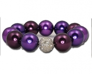 Formal Deep Purple Faux Pearl Stretch Bracelet - Bridesmaid Jewelry - Violet, Orchid and Eggplant