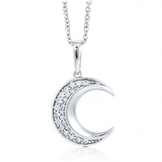 BERRICLE Sterling Silver 925 Cubic Zirconia CZ Crescent Moon Pendant Necklace