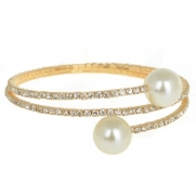 Imixlot Women's Crystal Gold Rhinestone Faux Pearl White Bracelet