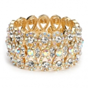 USABride Pave Swirl Gold Plated Rhinestone Stretch Bracelet with Crystals 1302-G