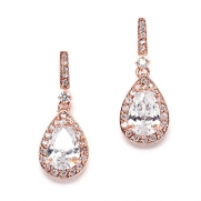 Mariell 14K Rose Gold Cubic Zirconia Bridal Earrings with Pear Shape Drops. Our #1 Small Dangle Earring