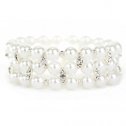 ACCESSORIESFOREVER Bridal Wedding Prom Jewelry Crystal Pearl Elegant Stretch Bracelet B538 SV