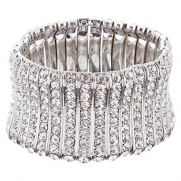 ACCESSORIESFOREVER Bridal Wedding Jewelry Crystal Rhinestone Striking Stretch Bracelet B529 Silver