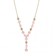 1928 Jewelry Gold-Tone and Pink Cat's Eye Bead Y-Necklace