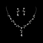 Silver-Tone Cubic Zirconia Vine Bridal Wedding Necklace Earring Set