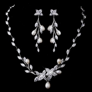 Silver-Tone Cubic Zirconia Bridal Wedding Necklace & Earring Set