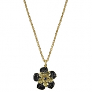 1928 Jewelry Le Marais Florals Gold-Tone Black Enamel Flower Pendant Necklace