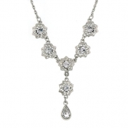 1928 Jewelry Silver-Tone Crystal Teardrop Flower Necklace