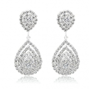 Long Way Bridal Wedding Jewelry Beautiful Dazzle Crystal Dangle Fashion 3D Earring Silver