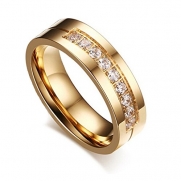 Beydodo Stainless Steel Rings(Wedding Bands) Stripe Design CZ Promise Ring Width 6mm Gold Size 5 1PC