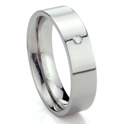 Titanium 6mm Solitaire Diamond High Polish Flat Wedding Band Ring Sz 6.0
