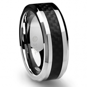 Cavalier Jewelers 8MM Jewelry Grade Stainless Steel Ring Wedding Band with Black Carbon Fiber Inlay [Size 8.5]