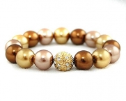 Formal Bronze, Gold and Taupe Faux Pearl Stretch Bracelet - Bridesmaid Jewelry (Brown)
