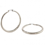 GemGem Jewelry Round Diamond Cut Round Hollow Casting Hoop Earrings (Silver Tone,50 mm)