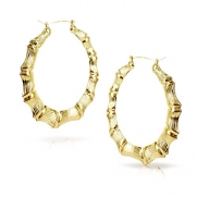 Round Hollow Casting Bamboo Hoop Pincatch Earrings (2.5 inches, Gold Color)