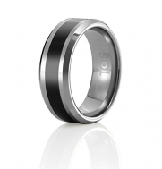 Men's Tungsten Wedding Band Ring By SOL, Silver with Black Line, Comfort Fit, Classic Style, size 10