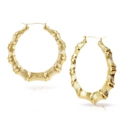 Round Hollow Casting Bamboo Hoop Pincatch Earrings (3 inches, Gold Color)